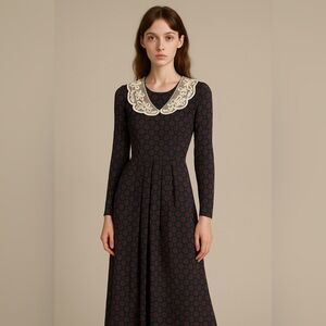 Expo Vintage 80s Prairie Dress Womens 10 Blue Red Floral Soutache Collar